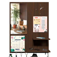 Beautiful (7 In One)' Wooden Wall Organiser With Mirror, Key hangers, Coat Hangers, Pin Board, Clock, Calendar