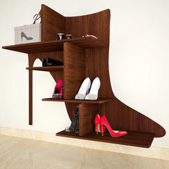 Beautiful Sandal Shape Wood Wall Shelf /Women's Sandal And Shoe Shelf, Walnut Finish