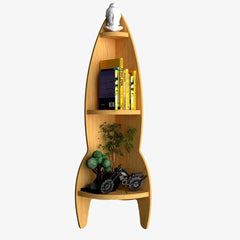 Rocket Shape Wood Corner Wall Shelf / Book Shelf,Oak Finish