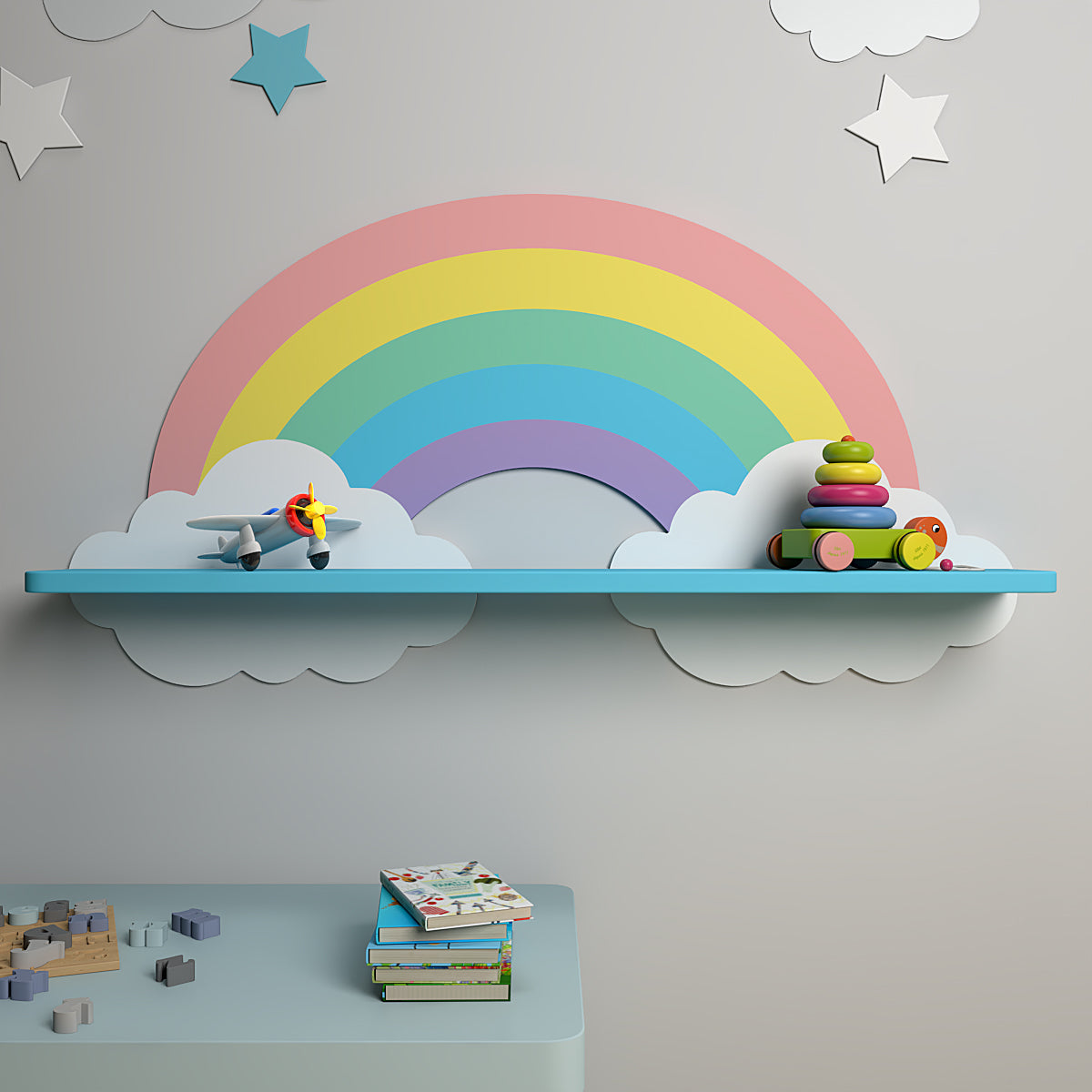Rainbow Wooden Shelf for Kids