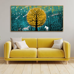 Beautiful White Horses in Forest Premium Wall Painting