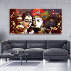 Beautiful Lord Radha Krishna with Flute Canvas Wall Painting