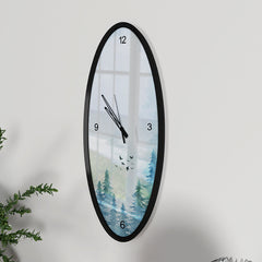 Pine Forest Wooden Oval Wall Clock
