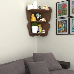 Butterfly Shape Wood Corner Wall Shelf / Book Shelf,Walnut Finish