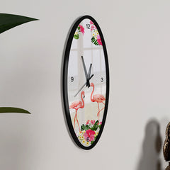 The Flamingo Dance Wooden Oval Wall Clock