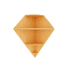 Diamond Shape Wood Corner Wall Shelf / Book Shelf, Oak Finish