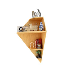 Diamond Shape Wood Corner Wall Shelf / Book Shelf, Oak Finish