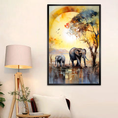 Colorful Big Elephants Abstract Design Canvas Printed Wall Paintings & Arts