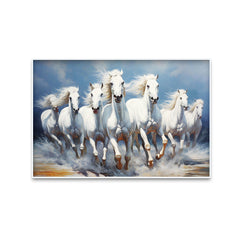 Beautiful Seven Running White Horses Canvas Wall Painting