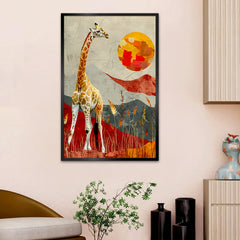 Colorful Big Giraffe with Sun Canvas Printed Wall Paintings & Arts