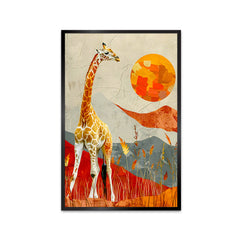 Colorful Big Giraffe with Sun Canvas Printed Wall Paintings & Arts