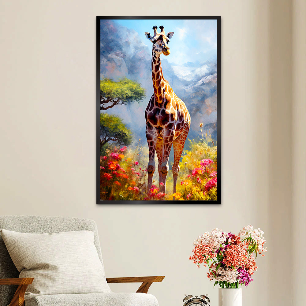 Colorful Big Giraffe with Nature Scenery Canvas Printed Wall Paintings & Arts