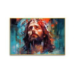 Christ jesus with a crown on his head in the style of hyperrealistic Canvas Wall Paintings