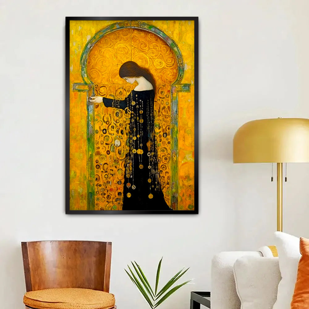 Beautiful Islamic Woman In A Black Dress Standing In Front Of Mosque Wall Paintings & Art