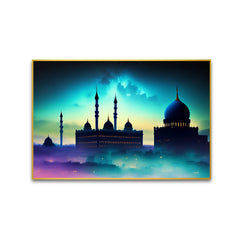 Beautiful Islamic Mosque Night Background For Ramadan Kareem Eid Mubarak Wall Paintings & Wall Art