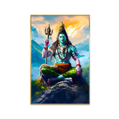 Divine Lord Shiva With Trishul Meditation Canvas Wall Paintings