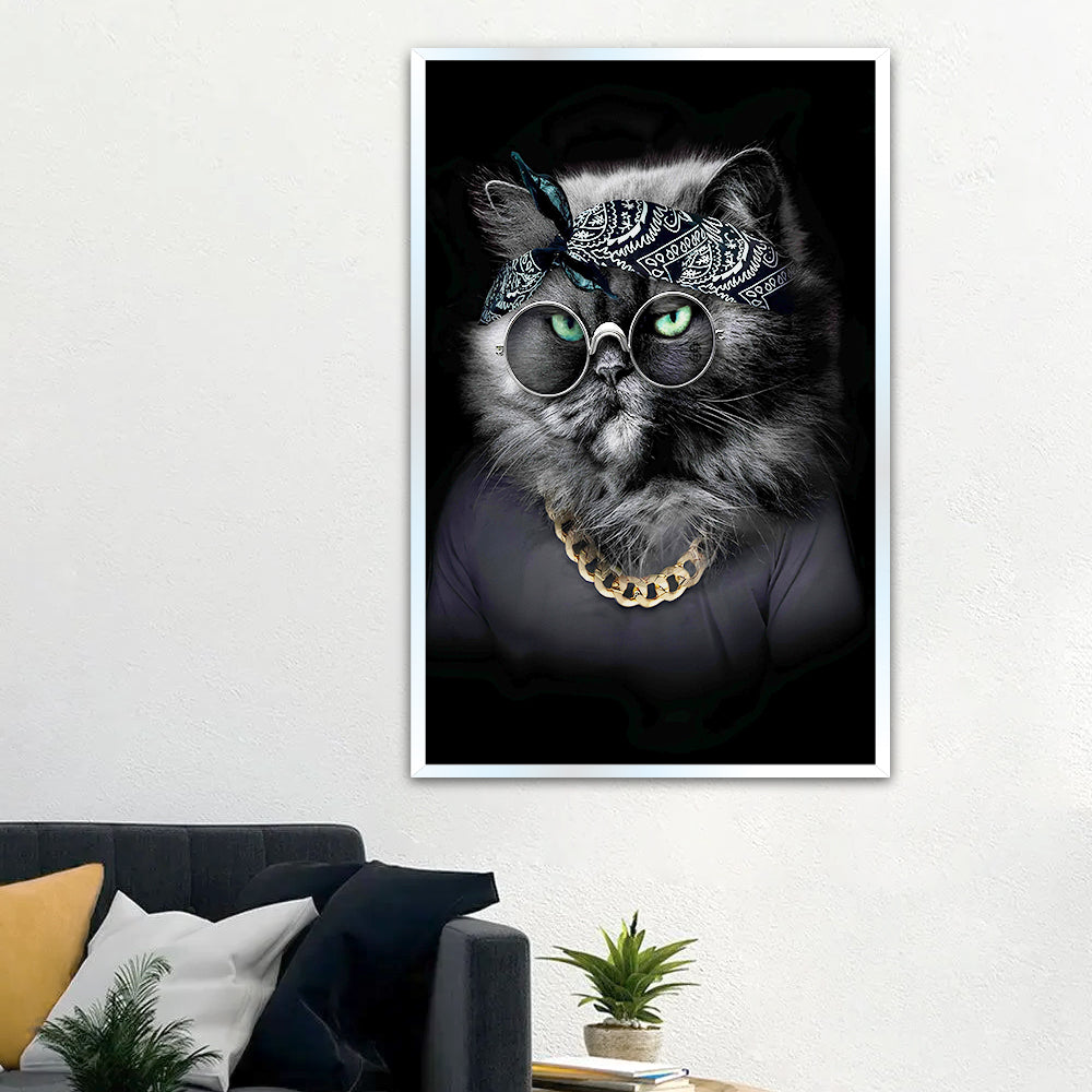 Cute Cat Face with Spectacles Canvas Printed Wall Paintings & Arts