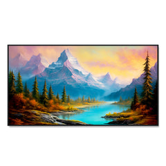 Beautiful Panoramic Design Mountains with River Flow Scenery Wall Paintings & Arts