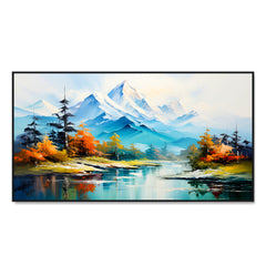 Panoramic Mountain Lake with Fall Foliage Canvas Printed Wall Paintings & Arts
