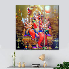 Durga Maa Beautiful Painting On Canvas Set Of 3 Wooden Frames