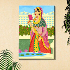 Beautiful Queen at Garden Madhubani Painting /  Canvas Print  Stretched on Wood Bars 61 x 41cm