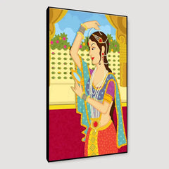 Beautiful Queen Madhubani Painting /  Canvas Print  Stretched on Wood Bars 61 x 41cm