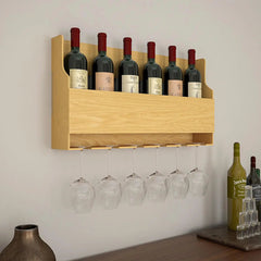 Simplistic Backlit MDF Wall Mounted Bar Shelf / Mini Bar Cabinet in Light Oak Finish