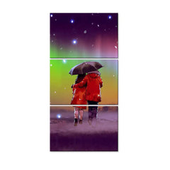 Couple Under Umbrella in Rainy Day Wall Painting Wooden Framed 3 Pieces Canvas Painting