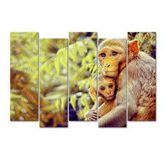 Rhesus Monkey Mother And Baby Canvas Wall Painting