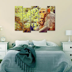 Rhesus Monkey Mother And Baby Canvas Wall Painting