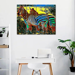 Zebra Golden Blue Canvas Wall painting