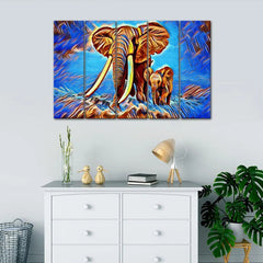 Abstract Baby Elephant With His Mother Canvas Wall Painting