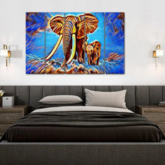 Abstract Baby Elephant With His Mother Canvas Wall Painting