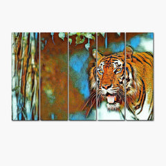 Abstract Tiger Canvas Wall Painting with 5 Panels Framed