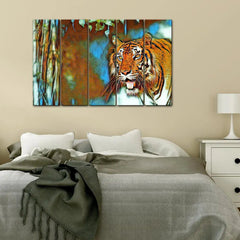 Abstract Tiger Canvas Wall Painting with 5 Panels Framed