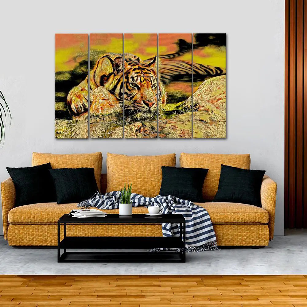 Tiger Sitting on the Grass Canvas Wall Painting