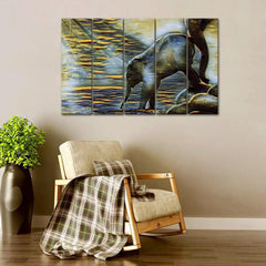 Baby Elephant drinking water Canvas Wall Painting