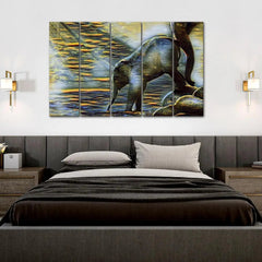 Baby Elephant drinking water Canvas Wall Painting