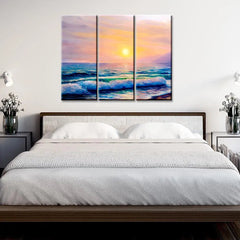 Beautiful Sea Sunset Scenery 3 Pieces Wall Painting with Wooden Framed