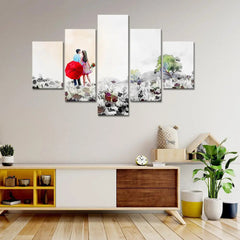 Beautiful Couple Painting Wooden Framed 5 Pieces Canvas Wall Painting