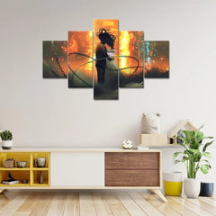 Couple Love Painting Wooden Framed 5 Pieces Canvas Wall Painting