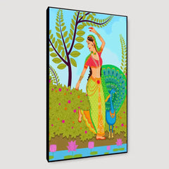 Madhubani Painting / Canvas Print Stretched on Wood Bars 61 x 41cm