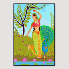 Beautiful Madhubani Painting /  Canvas Painting  Stretched on Wood Bars 61 x 41cm
