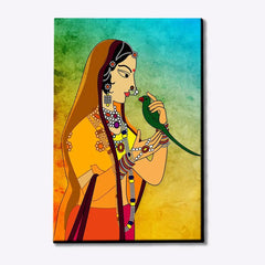 Traditional Madhubani Painting /  Canvas Print  Stretched on Wood Bars 61 x 41cm