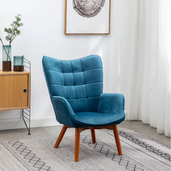 Tufted Curvy Long Back Sea Green Lounge Chair With Ottoman