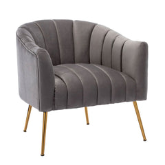 Vertical Channel Tufted Grey Velvet Lounge Chair