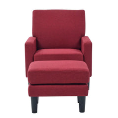 Crimson Red Standard Velvet Chair With Ottoman