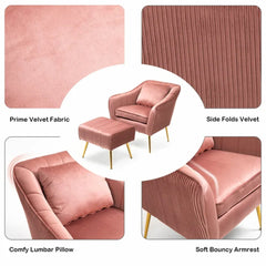 Peach Fluffy Super Comfy Velvet Lounge Chair With Ottoman