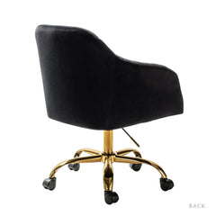Refined Black Tufted Velvet Armchair With Golden Legs