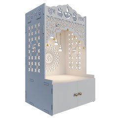 Divine Wooden Floor Temple with Spacious Shelf & Inbuilt Focus Light- White